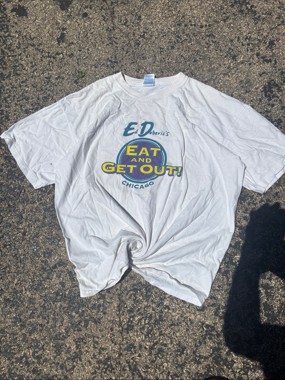 Vintage Ed Debevic's Mens XL Cotton Eat And Get Out Chicago Diner Graphic Tee